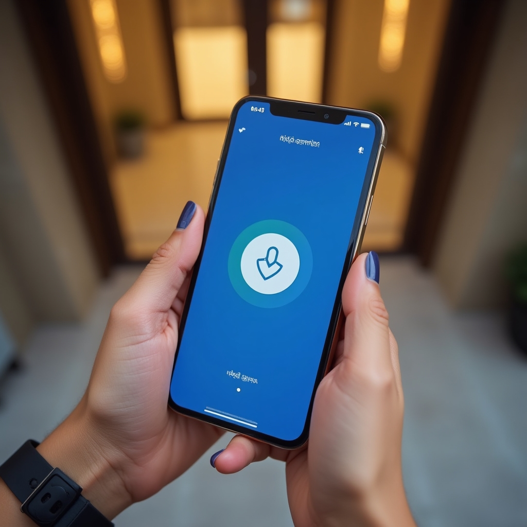 Resident using smartphone app to open building gate remotely