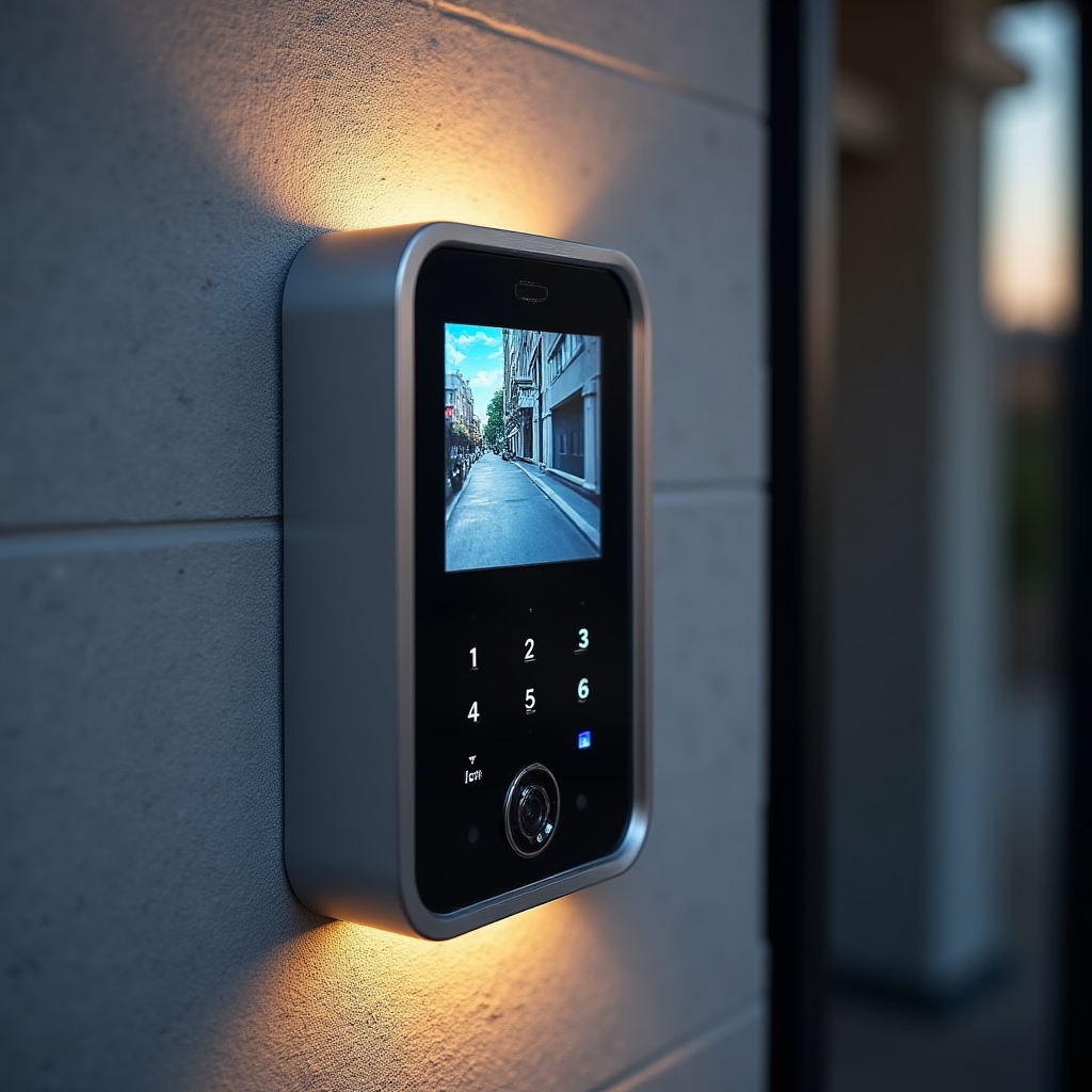 Modern smart intercom panel installed at building entrance in Santiago