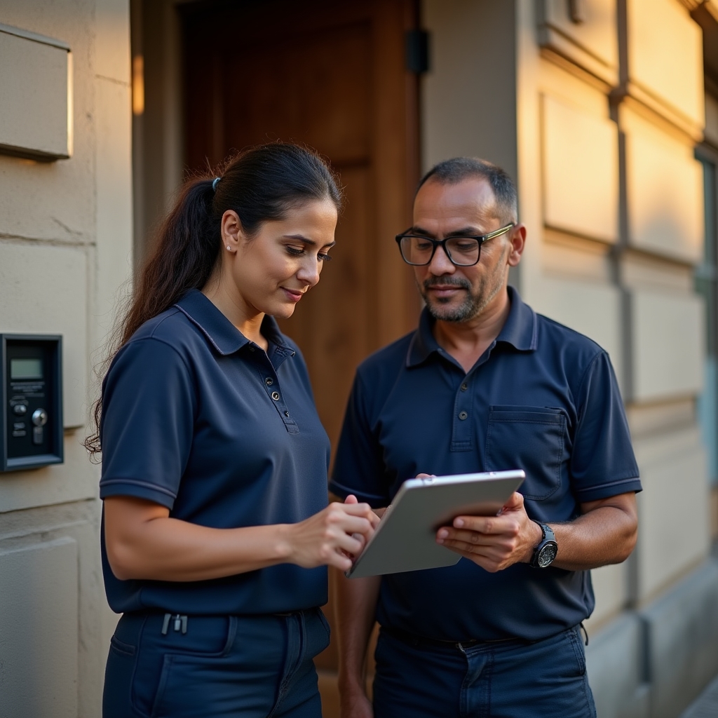 Pelxuni technical team conducting a site assessment at a residential building in Santiago